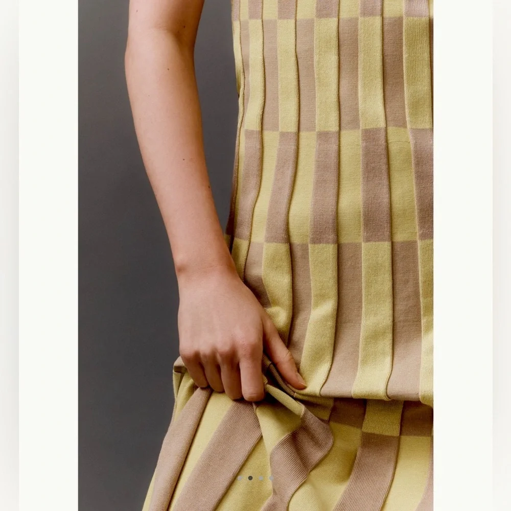Anthropologie Sleeveless Mock-Neck Column Sleeveless Midi Dress Yellow Brown New